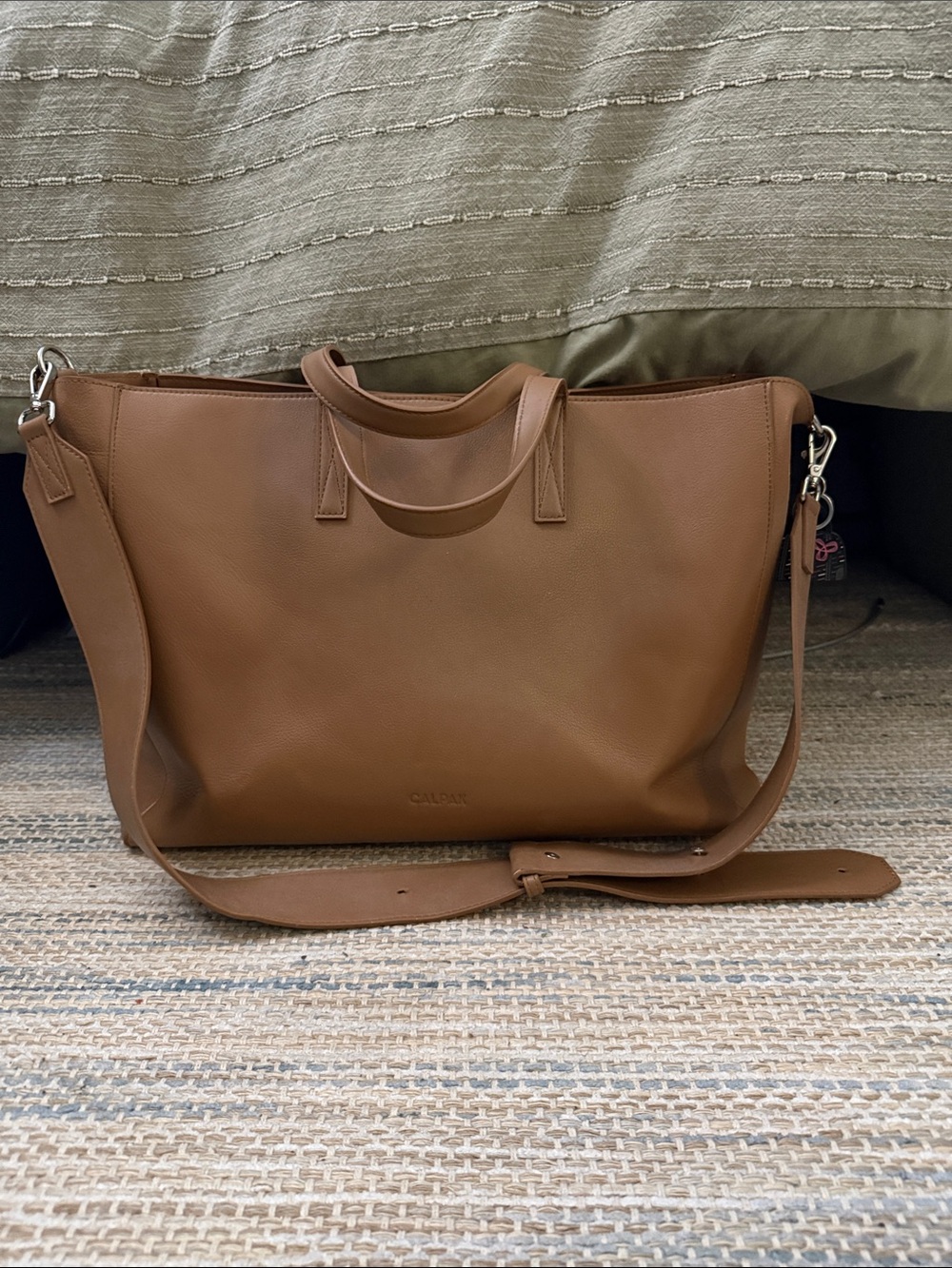 Calpak Chestnut Brown Leather Tote with Detachable Strap - Picture 1 of 6